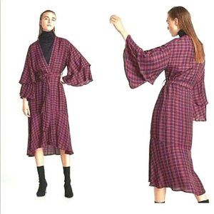 Zara Basci Wrap Dress Size XSmall Plaid Kimono